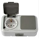 Блок ОУ: выключатель 1кл + розетка с заземлением IP54 (серый) Пралеска Аква