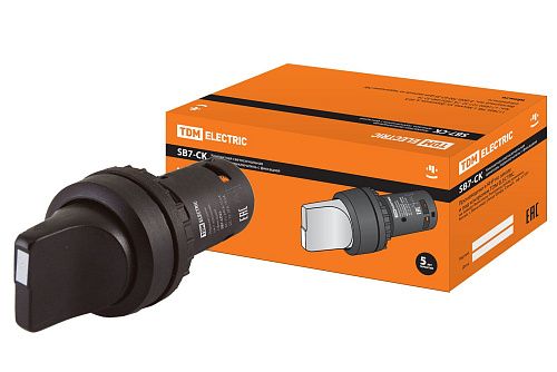 Переключатель SB7-CD25 2-х позиционный с фиксацией короткая ручка Ø22м 1з+1р черный TDM