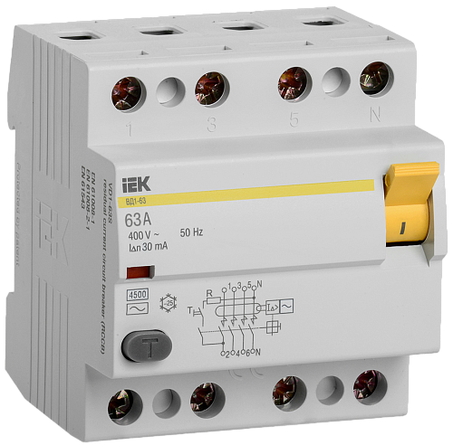 Устройство защитного отключения 4п 63А 30мА тип AC ВД1-63 KARAT ИЭК (MDV10-4-063-030)