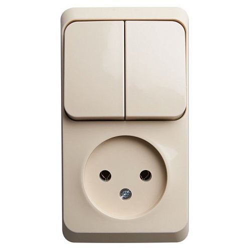 Блок ОУ: розетка без заземления + выключатель 2кл (кремовый) ЭТЮД SE