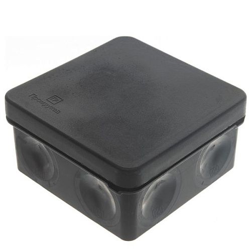 Коробка распределительная ОУ 80х80х40мм с крышкой 8 вводов двухкомпонентная безгалогенная (HF) IP66 (черная) Промрукав