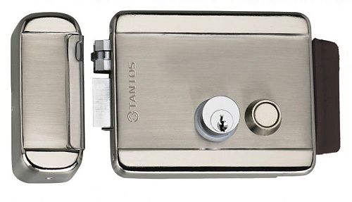 Электромеханический накладной универсальный замок с блокировкой кнопки (сталь с нерж.покрытием) 12В TANTOS TS-EL2369SS