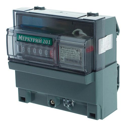 Счетчик электроэнергии Меркурий 201.5 5-60А 230В однофазный однотарифный. класс 1/2. на DIN-рейку механ.дисплей Инкотекс