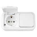 Блок ОУ: выключатель 1кл + розетка с заземлением IP54 (белый) Пралеска Аква