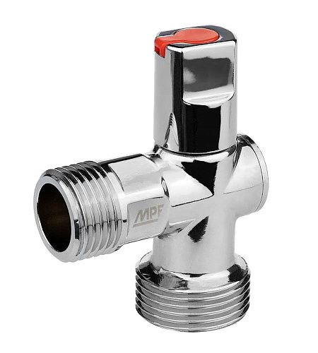 Кран угловой 1/2х3/4 для стиральных машин (ручка сверху) ХРОМ-POLISH.латунь ГОСТ  MPF