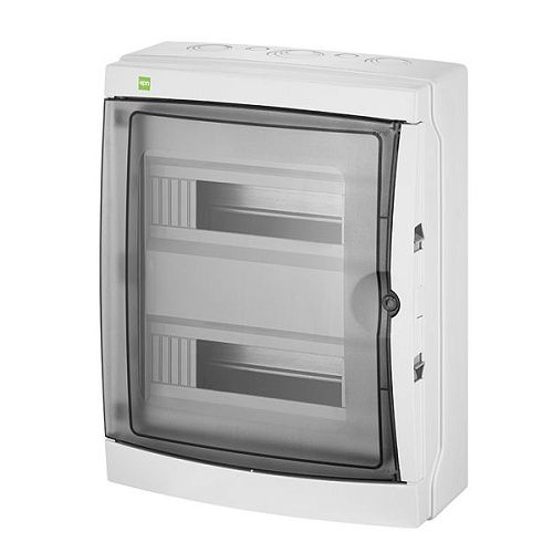 Бокс навесной 2ряда 12 мод 410x305x160мм с N/PE 4x8x16+6x10мм2 дымчатая дверь IP65 GALANT стойкая к УФ Elektro-Plast