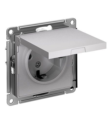 Розетка с заземлением с защитными шторками с крышкой 16А IP20 (алюминий) ATLASDESIGN SE