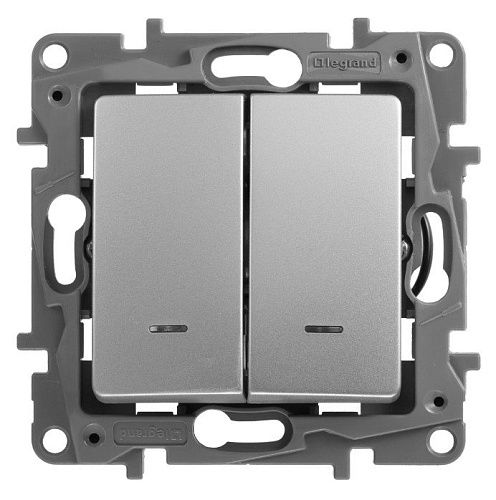 Выключатель 2кл с подсветкой автоматические клеммы (алюминий) Etika Legrand/Daccord/ИЭК (672404)