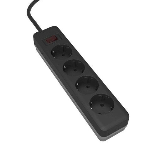 Удлинит. 4 гн. с сет/ф LE E1S ПВС 3х0.75  1.8м 10А земля черный/серый LEEK