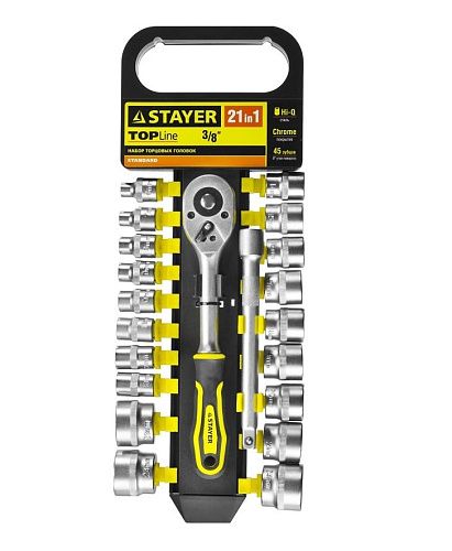 Набор торцовых головок 3/8 6-24мм 21 предмет на пластиковом рельсе 27752-H21 STANDARD STAYER