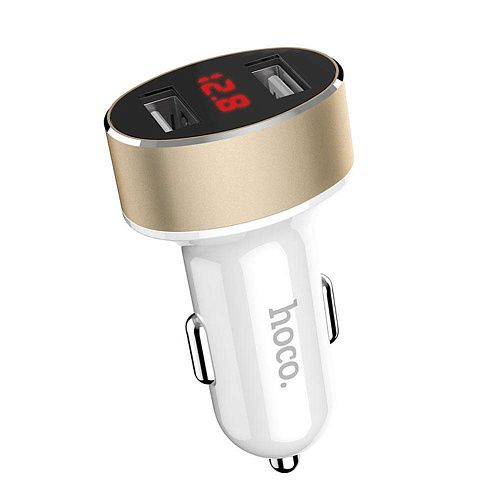 Зарядное устройство от прикуривателя USB 2 порта 5В 2.1A LED-дисплей Hoco
