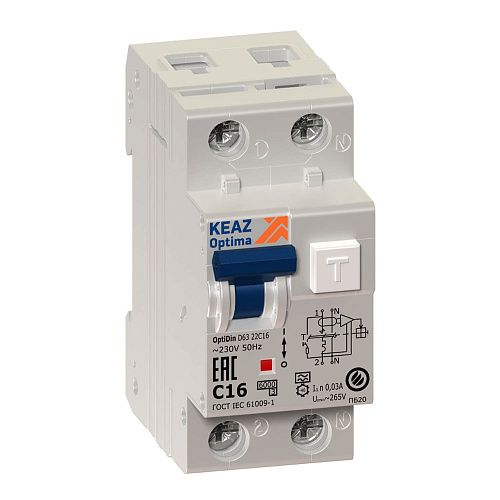 Дифференциальный автоматический выключатель 2п C25 30мА 6.0кА тип А OptiDin D63-22C25-A-УХЛ4 КЭАЗ (333144)