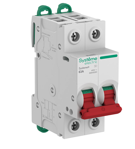 Выключатель нагрузки 2п 63А 400В модульный Systeme9 SE (S9S40263)