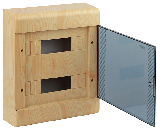 Бокс навесной 2ряда 24 мод. 302х370х95мм с N/PE-12/12 прозрачная дверь IP40 (сосна на свет осн) ТУСО Ruvinil (68324-27М)