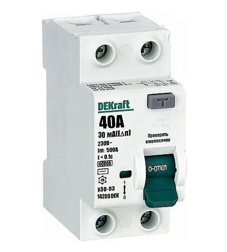 Устройство защитного отключения 2п 40А 30мА 6кА тип AC УЗО-03 DEKraft (14209DEK)