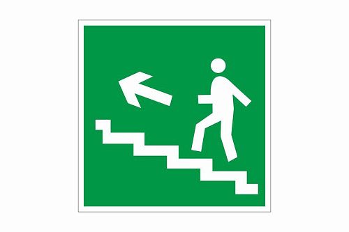 Знак самоклеящийся: Направление к эвакуационному выходу по лестнице вверх налево (200х200мм)
