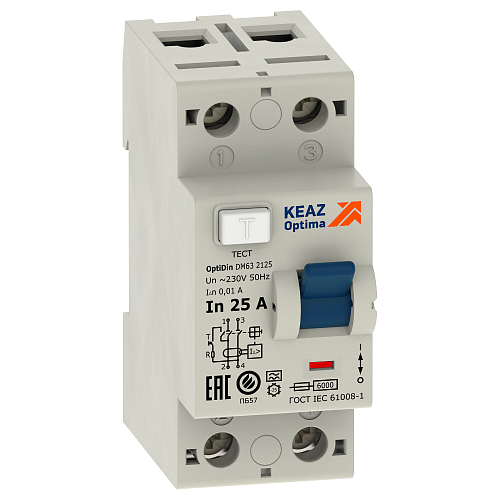 Устройство защитного отключения 2п 25А 300мА тип AC OptiDin DМ63-2425-AС-УХЛ4 КЭАЗ (254168)