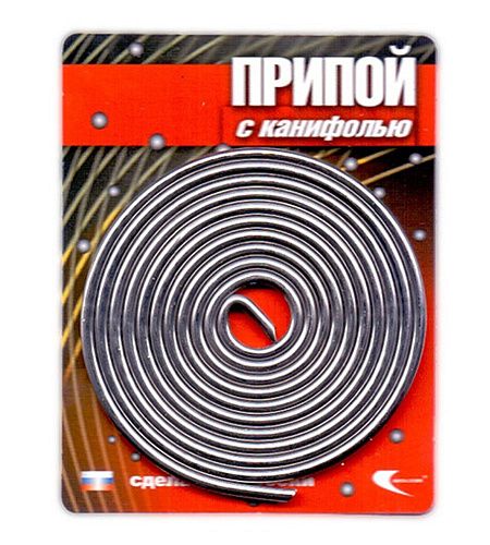Припой бытовой ПОС-61 Ø2.0 мм с канифолью  (L=1м/ 22г.) размотка