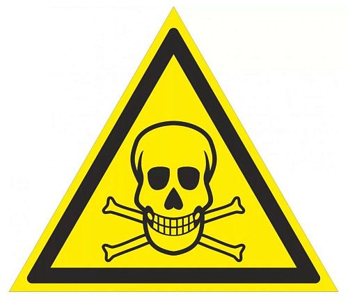 Знак самоклеящийся: Опасно. Ядовитые вещества (200х200х200мм)