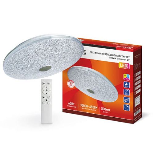 Светильник светодиодный накладной DREAM 60Вт 3000-6500K 4800Лм Ø500х90мм IP40 с пультом IN HOME белый круг