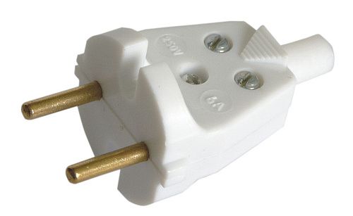 Вилка штепсельная универсальная с кембриком 6А 220В IP20 (белый) BYLECTRICA (В6-001)