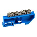 Шина N "ноль" 8 отверстий на DIN-рейку 6х9мм никелированная латунь 63А (синий)