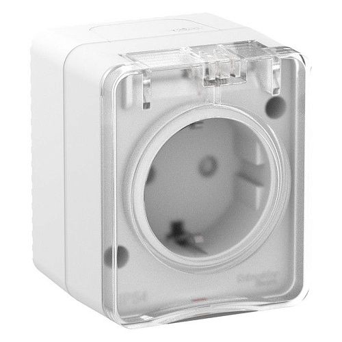 Розетка ОУ с заземлением с защитными шторками 16А IP54 (белый) AtlasDesign Profi54 SE