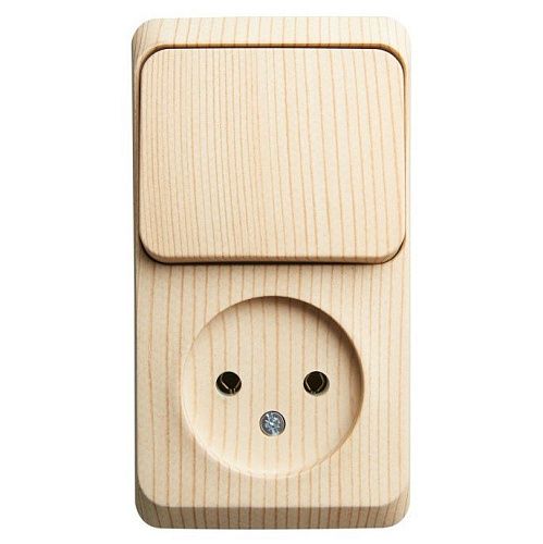 Блок ОУ: розетка без заземления + выключатель 1кл (сосна) ЭТЮД SE
