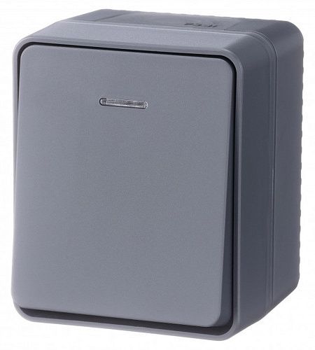 Выключатель ОУ 1кл с подсветкой 10АХ IP54 (антрацит) AtlasDesign Profi54 SE