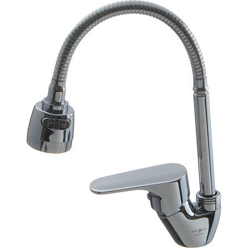 Смеситель кухня MELODIA Rock картридж 35мм гибкий излив хром БЕЗ ПОДВОДКИ MDV35211