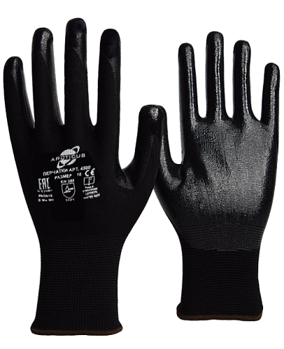 Перчатки трикотажные полиуретановым c нитриловым покрытием черные размер 10 Arcticus