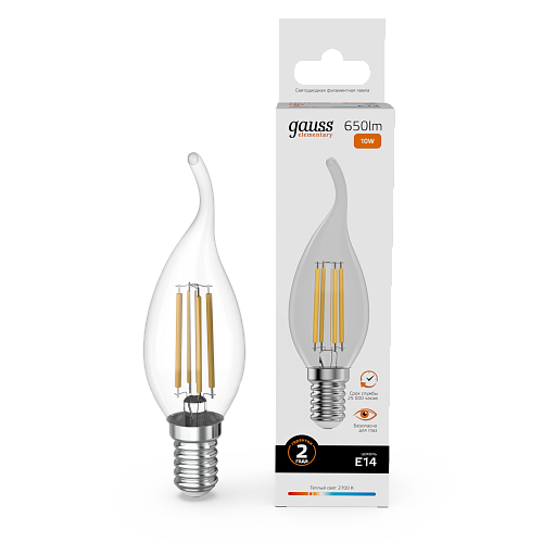 Лампа светодиодная свеча на ветру 10Вт 2700К 650Лм Е14 GAUSS Filament Elementary