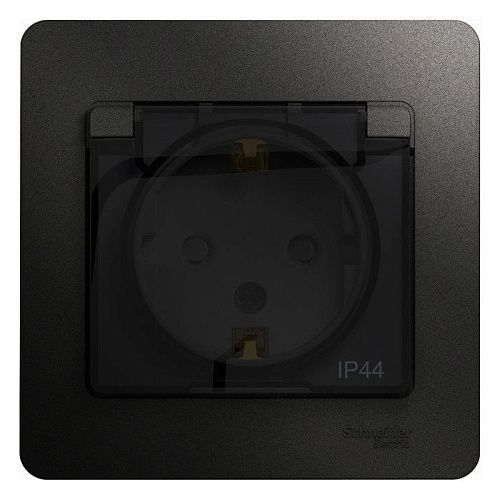 Розетка с заземлением с защитными шторками с крышкой в сборе IP44 (антрацит) GLOSSA SE