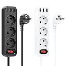 Сетевой фильтр HOCO 3 местн. 1.8м. 16А+ 3 USB 5V. 2.4А  NS2