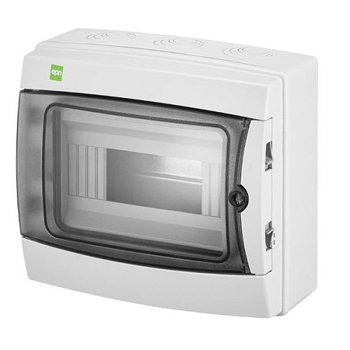 Бокс навесной 8 мод. 217x235x117мм с N/PE 2x 8x16+6x10мм2 RAL7035 дымчатая пластиковая дверь IP65 GALANT Elektro-Plast