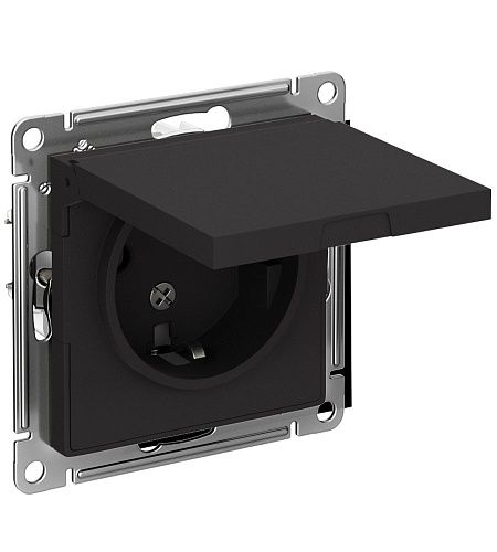 Розетка с заземлением с защитными шторками с крышкой 16А IP20 (карбон) ATLASDESIGN SE