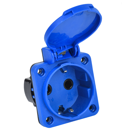 Розетка панельная SCHUKO РП11-3 2Р+РЕ 16А з/к с крышкой IP44 (синий) MAGNUM ИЭК