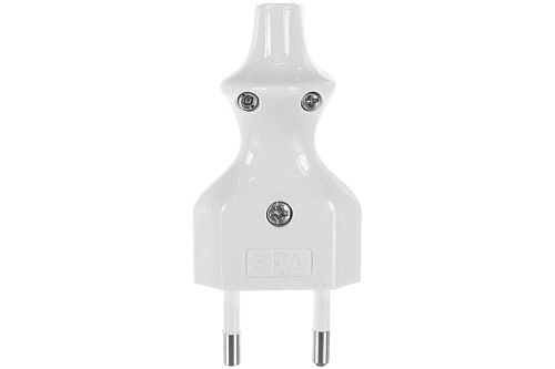 Вилка V2 плоская прямой ввод 10A IP20 (белый) б/з ЭРА 