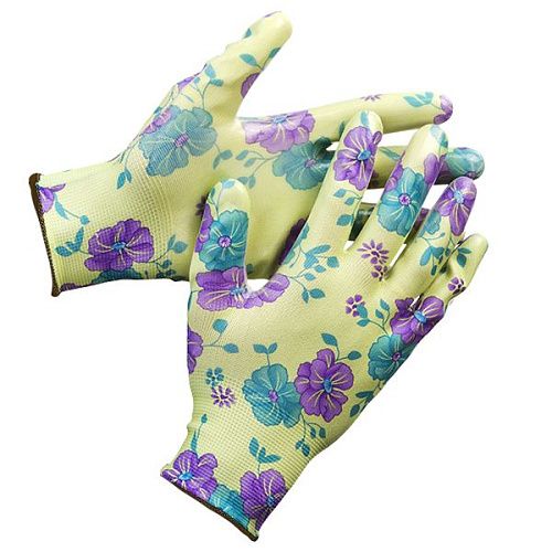 Перчатки садовые прозрачное нитриловое покрытие зеленые размер L-XL GRINDA (11295-XL)