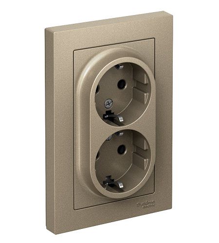 Розетка 2-я с заземлением 16А в сборе (шампань) ATLASDESIGN SE