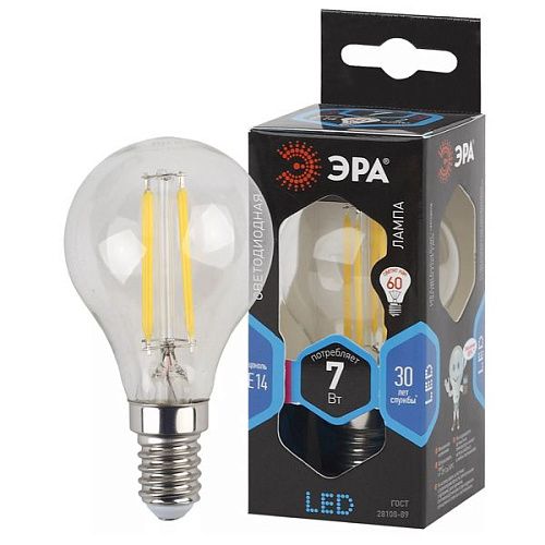 Лампа светодиодная шар F-LED P45-7w-840-E14 7Вт 4000К 730Лм E14 Filament ЭРА