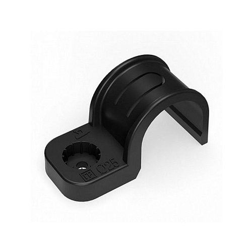 Крепеж-скоба пластиковая для труб быстрого монтажа 25мм (под монтажный пистолет) (черная) Промрукав