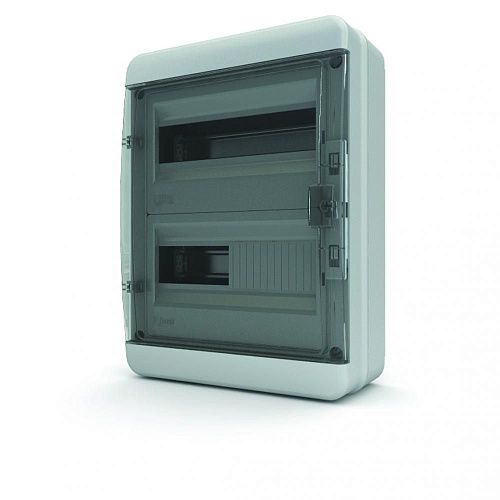 Щит навесной 2ряда 24 мод. 410х300х163мм c N/PE-16/16 прозрачная черная дверь IP65 Tekfor (BNK 65-24-1)