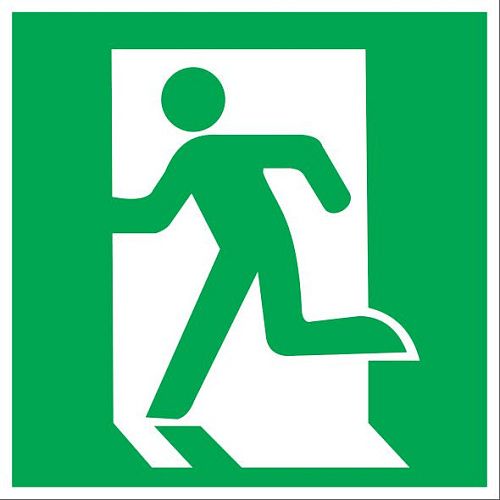 Знак самоклеящийся: Выход здесь левосторонний (200х200мм)