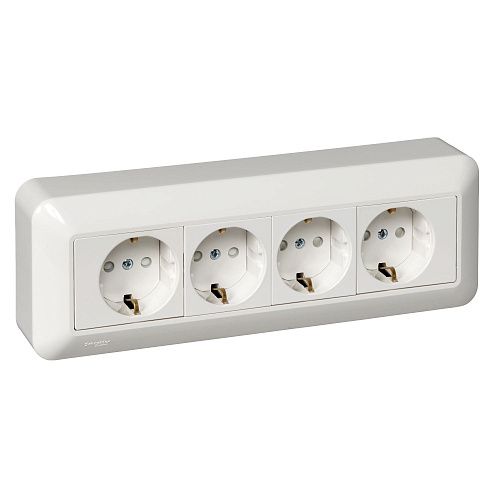 Розетка ОУ 4-я с заземлением с монтажной платой (белый) ПРИМА SE