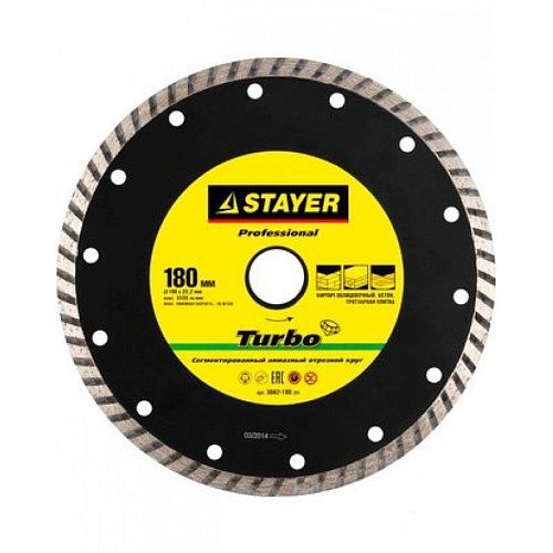 Алмазный отрезной круг по бетону кирпичу плитке 180мм PROFI STAYER (3662-180_z01)