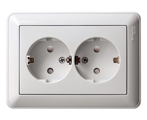 Розетка СУ 2-я с заземлением с защитными шторками в сборе (белый) W59 SE
