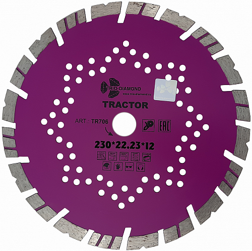 Диск отр. алмаз. 230*12*22.23 2.5 армир.бетон/бордюрный/натур камень/кирпичTractor TRIO-DIAMOND 