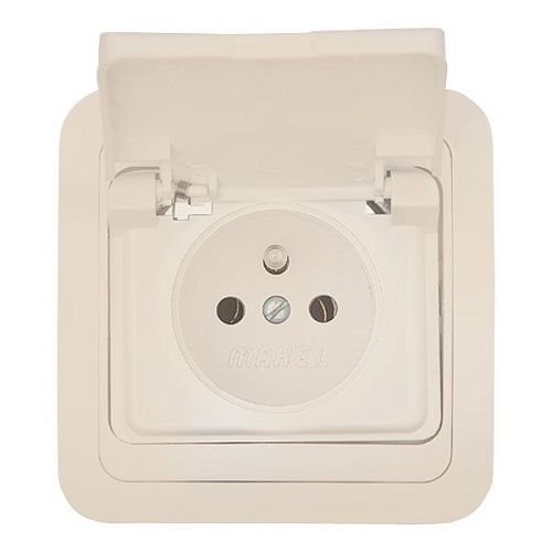 Розетка СУ с защитной крышкой со вставкой (крем) Mimoza MAKEL