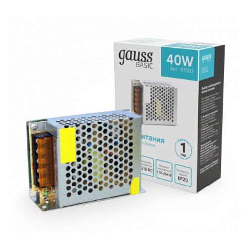 Блок питания для светодиодных лент 40Вт 12В 110х78х35мм IP20 GAUSS Basic